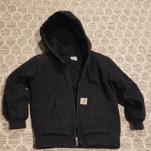 Carhartt Kids Black Quilted hooded Jacket Coat Small 7-8